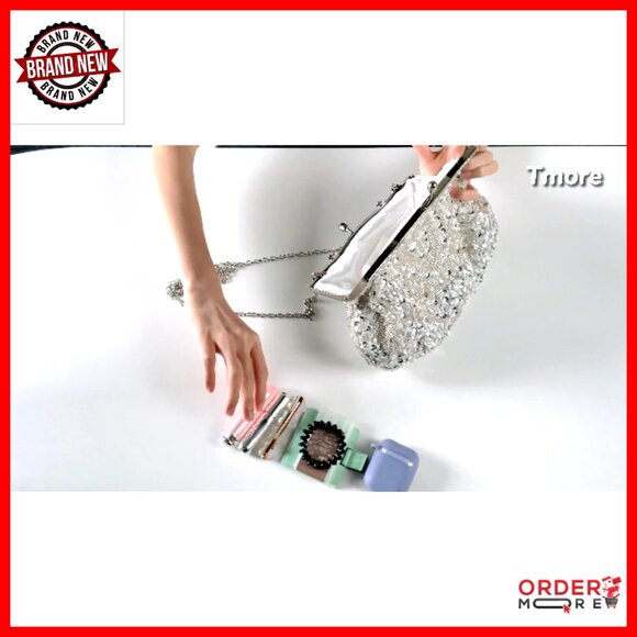 Large Sequin Flower Evening Clutch Bag with Detachable Wristlet